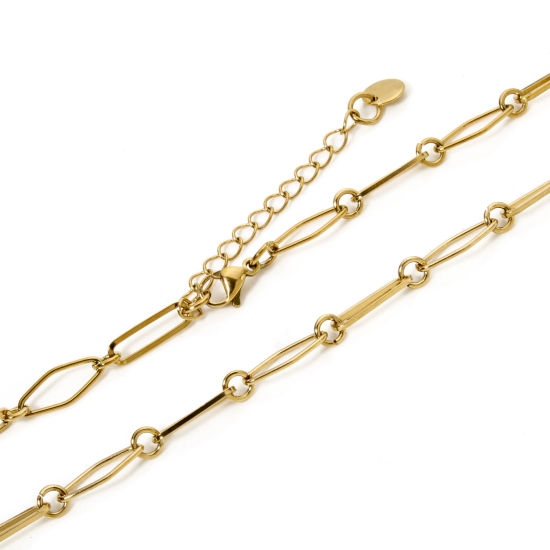 Picture of 1 Piece Eco-friendly PVD Vacuum Plating 304 Stainless Steel Handmade Link Chain Necklace For DIY Jewelry Making Gold Plated With Lobster Claw Clasp And Extender Chain 40cm(15.7") long, Chain Size: 6.5mm