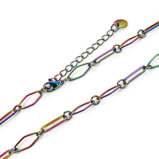 Picture of 1 Piece Eco-friendly PVD Vacuum Plating 304 Stainless Steel Handmade Link Chain Necklace For DIY Jewelry Making Rainbow Color Plated With Lobster Claw Clasp And Extender Chain 40cm(15.7") long, Chain Size: 6.5mm