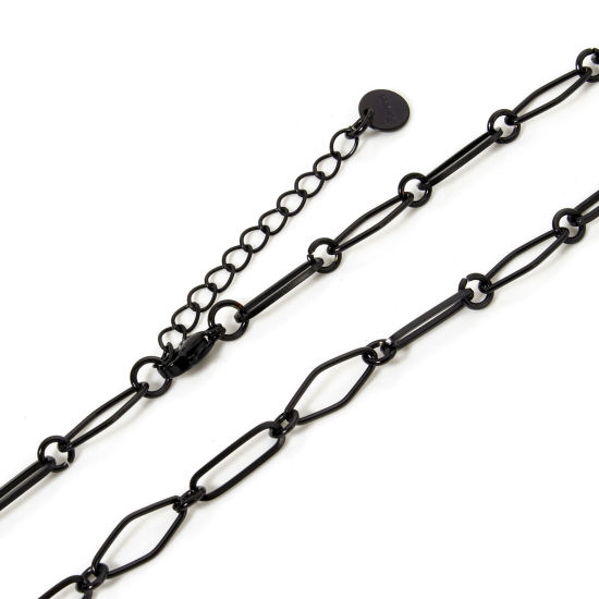 Picture of 1 Piece Eco-friendly PVD Vacuum Plating 304 Stainless Steel Handmade Link Chain Necklace For DIY Jewelry Making Black With Lobster Claw Clasp And Extender Chain 40cm(15.7") long, Chain Size: 6.5mm