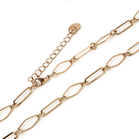 Picture of 1 Piece Eco-friendly PVD Vacuum Plating 304 Stainless Steel Handmade Link Chain Necklace For DIY Jewelry Making Rose Gold With Lobster Claw Clasp And Extender Chain 40cm(15.7") long, Chain Size: 6.5mm