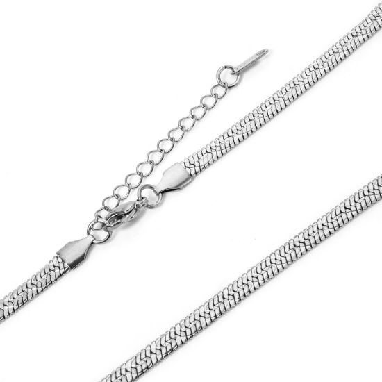 Picture of 1 Piece 304 Stainless Steel Flat Snake Chain Necklace For DIY Jewelry Making Silver Tone With Lobster Claw Clasp And Extender Chain 40cm(15.7") long, Chain Size: 5mm