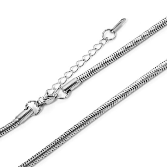 Picture of 1 Piece 304 Stainless Steel Snake Chain Necklace For DIY Jewelry Making Silver Tone With Lobster Claw Clasp And Extender Chain 40cm(15.7") long, Chain Size: 3mm