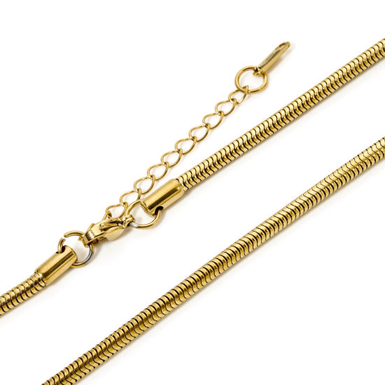 Picture of 1 Piece Eco-friendly PVD Vacuum Plating 304 Stainless Steel Snake Chain Necklace For DIY Jewelry Making Gold Plated With Lobster Claw Clasp And Extender Chain 40cm(15.7") long, Chain Size: 3mm