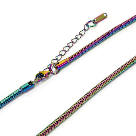 Picture of 1 Piece Eco-friendly PVD Vacuum Plating 304 Stainless Steel Snake Chain Necklace For DIY Jewelry Making Rainbow Color Plated With Lobster Claw Clasp And Extender Chain 40cm(15.7") long, Chain Size: 3mm