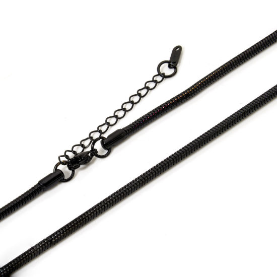 Picture of 1 Piece Eco-friendly PVD Vacuum Plating 304 Stainless Steel Snake Chain Necklace For DIY Jewelry Making Black With Lobster Claw Clasp And Extender Chain 40cm(15.7") long, Chain Size: 3mm