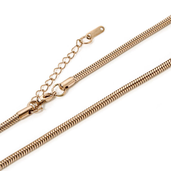 Picture of 1 Piece Eco-friendly PVD Vacuum Plating 304 Stainless Steel Snake Chain Necklace For DIY Jewelry Making Rose Gold With Lobster Claw Clasp And Extender Chain 40cm(15.7") long, Chain Size: 3mm