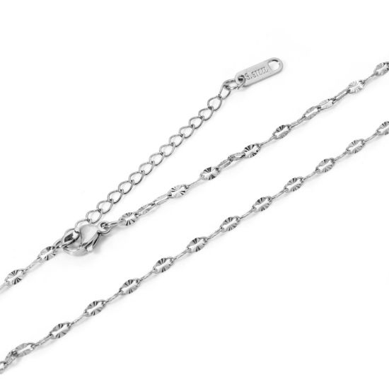 Immagine di 1 Pz 304 Acciaio Inossidabile Catena delle Labbra Collana Tono Argento Con Aragosta Fermagli Fibbia e Catena di Estensione 40cm Lunghezza, Dimensione della Catena 2.5mm
