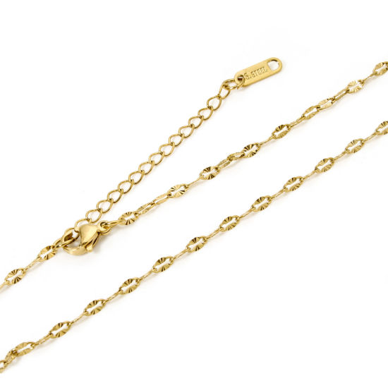 Immagine di 1 Pz Placcatura Sottovuoto PVD Ecologica 304 Acciaio Inossidabile Catena delle Labbra Collana Oro Placcato Con Aragosta Fermagli Fibbia e Catena di Estensione 40cm Lunghezza, Dimensione della Catena 2.5mm