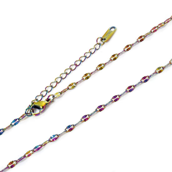 Immagine di 1 Pz Placcatura Sottovuoto PVD Ecologica 304 Acciaio Inossidabile Catena delle Labbra Collana Colore Arcobaleno Placcato Con Aragosta Fermagli Fibbia e Catena di Estensione 40cm Lunghezza, Dimensione della Catena 2.5mm
