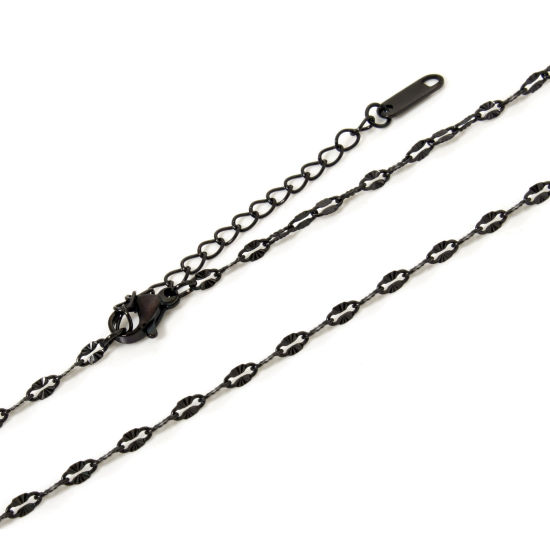 Immagine di 1 Pz Placcatura Sottovuoto PVD Ecologica 304 Acciaio Inossidabile Catena delle Labbra Collana Nero Con Aragosta Fermagli Fibbia e Catena di Estensione 40cm Lunghezza, Dimensione della Catena 2.5mm