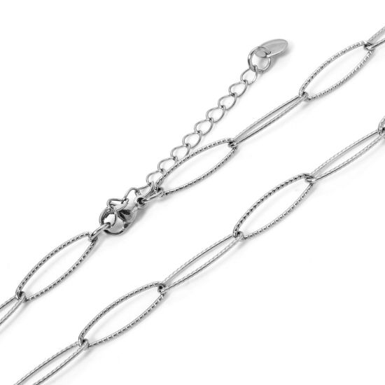 Image de 1 Pièce Colliers en 304 Acier Inoxydable Chaîne de Trombone Argent Mat avec Fermoir Mousqueton et Chaîne d'Extension 41cm long, Taille de Chaîne: 6mm