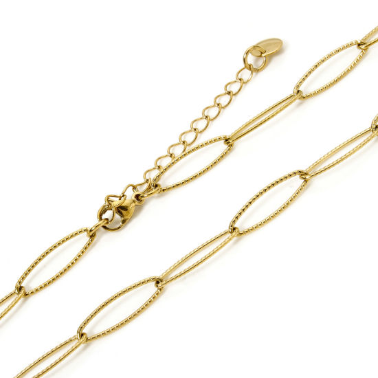 Image de 1 Pièce Colliers en 304 Acier Inoxydable Revêtement sous Vide PVD Respectueux de l'Environnement Chaîne de Trombone Doré avec Fermoir Mousqueton et Chaîne d'Extension 41cm long, Taille de Chaîne: 6mm