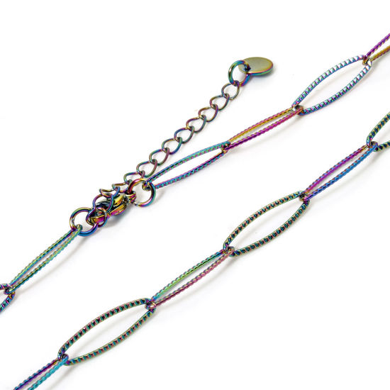 Image de 1 Pièce Colliers en 304 Acier Inoxydable Revêtement sous Vide PVD Respectueux de l'Environnement Chaîne de Trombone Plaqué de Couleur Arc-en-ciel avec Fermoir Mousqueton et Chaîne d'Extension 41cm long, Taille de Chaîne: 6mm