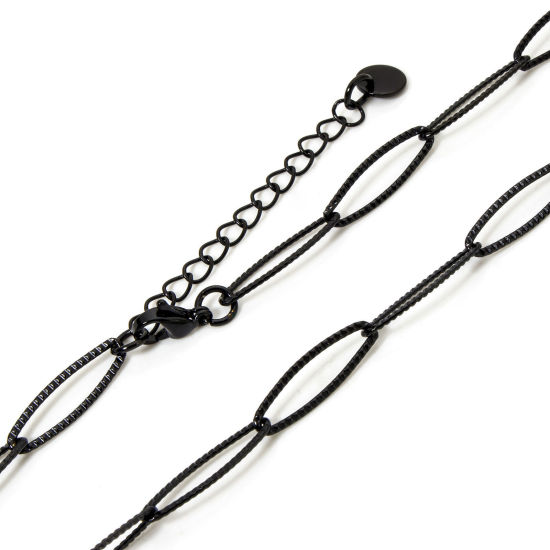 Image de 1 Pièce Colliers en 304 Acier Inoxydable Revêtement sous Vide PVD Respectueux de l'Environnement Chaîne de Trombone Noir avec Fermoir Mousqueton et Chaîne d'Extension 41cm long, Taille de Chaîne: 6mm