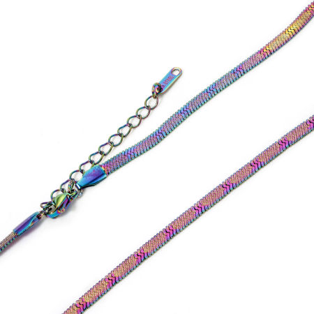 Picture of Wholesale Flat Snake Chain Necklace, Rainbow Color Plated 304 Stainless Steel, Unisex Eco-friendly PVD Vacuum Plating Minimalist Gift Jewelry For Retailer, 40cm(15.7") long, Chain Size: 4mm, 1 Piece