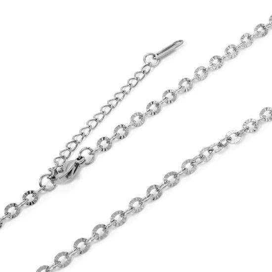 Imagen de 1 Unidad 304 Acero Inoxidable Cable Cadena Cruz Collares Tono de Plata Con Broche de Langosta y Extensor Cadena 40cm longitud, Cadena: 4mm