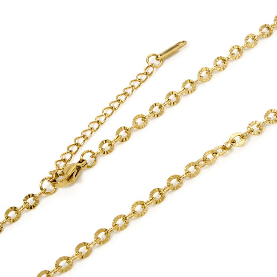 Imagen de 1 Unidad Recubrimiento al Vacío PVD Ecológico 304 Acero Inoxidable Cable Cadena Cruz Collares Chapado en Oro Con Broche de Langosta y Extensor Cadena 40cm longitud, Cadena: 4mm
