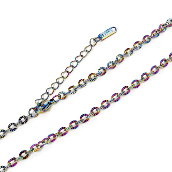 Imagen de 1 Unidad Recubrimiento al Vacío PVD Ecológico 304 Acero Inoxidable Cable Cadena Cruz Collares Chapado en Color Arco Iris Con Broche de Langosta y Extensor Cadena 40cm longitud, Cadena: 4mm
