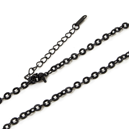 Imagen de 1 Unidad Recubrimiento al Vacío PVD Ecológico 304 Acero Inoxidable Cable Cadena Cruz Collares Negro Con Broche de Langosta y Extensor Cadena 40cm longitud, Cadena: 4mm