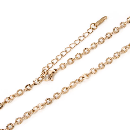 Imagen de 1 Unidad Recubrimiento al Vacío PVD Ecológico 304 Acero Inoxidable Cable Cadena Cruz Collares Oro Rosa Con Broche de Langosta y Extensor Cadena 40cm longitud, Cadena: 4mm