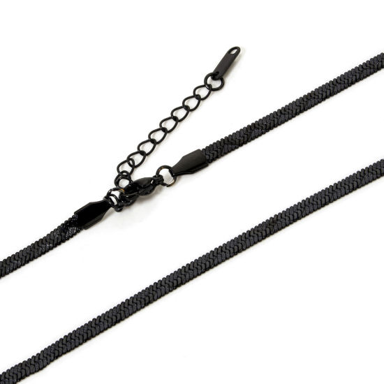 Изображение 1 Piece Eco-friendly PVD Vacuum Plating 304 Stainless Steel Flat Snake Chain Necklace For DIY Jewelry Making Black With Lobster Claw Clasp And Extender Chain 40cm(15.7") long, Chain Size: 4mm