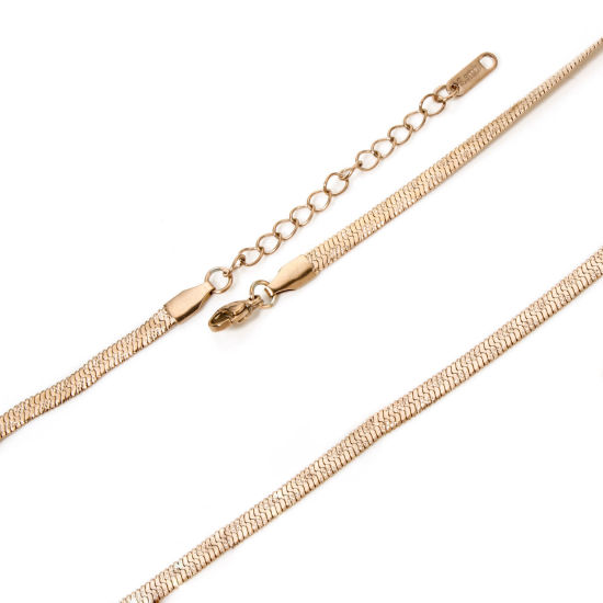 Изображение 1 Piece Eco-friendly PVD Vacuum Plating 304 Stainless Steel Flat Snake Chain Necklace For DIY Jewelry Making Rose Gold With Lobster Claw Clasp And Extender Chain 40cm(15.7") long, Chain Size: 4mm