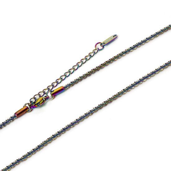 Bild von 1 Piece Eco-friendly PVD Vacuum Plating 304 Stainless Steel Gypsophila Chain Necklace For DIY Jewelry Making Rainbow Color Plated With Lobster Claw Clasp And Extender Chain 40cm(15.7") long, Chain Size: 2.5mm