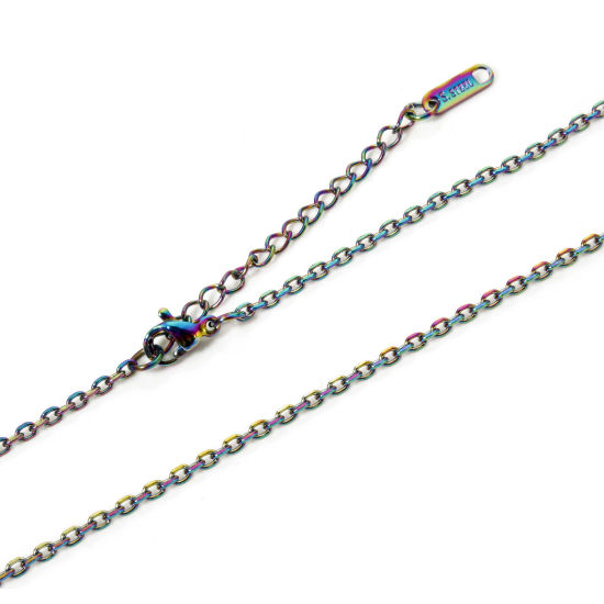 Immagine di 1 Pz Placcatura Sottovuoto PVD Ecologica 304 Acciaio Inossidabile Cavo Catena Collana Colore Arcobaleno Placcato Con Aragosta Fermagli Fibbia e Catena di Estensione 40cm Lunghezza, Dimensione della Catena 2.2mm