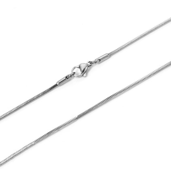 Image de 1 Pièce Colliers en 304 Acier Inoxydable Chaîne Maille Serpent Argent Mat avec Fermoir Mousqueton 70cm long, Taille de Chaîne: 1.5mm