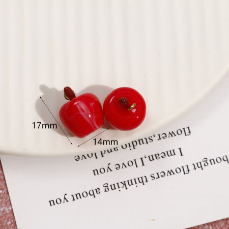 Image de 2 Pcs Breloques 3D en Résine Pomme Mini-Simulation Doré Rouge 17mm x 14mm