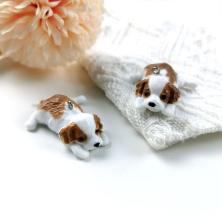 2 PCs Resin 3D Pendants Dog Animal Silver Tone Brown Mini Simulation 4.7cm x 1.4cm