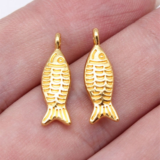 Picture of 50 PCs Zinc Based Alloy Ocean Jewelry Charms Gold Plated Fish Animal 20mm x 6mm