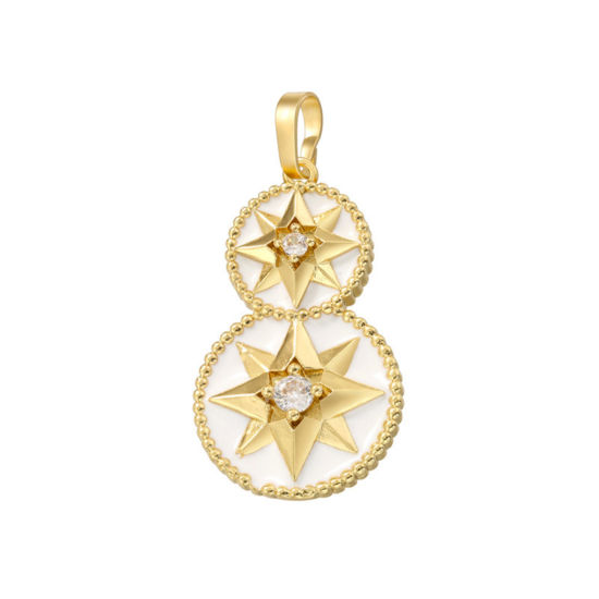 Imagen de 1 Unidad Latón Galaxia Colgantes Ronda Chapado en Oro de 18K Blanco Estrella Esmalte Claro Circón Artificial 3.3cm x 1.6cm