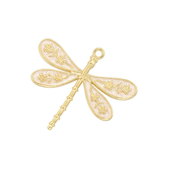 Immagine di 1 Pz Ottone Insetto Ciondoli Libellula Placcato Oro 18K Bianco Smalto 25.5mm x 23mm