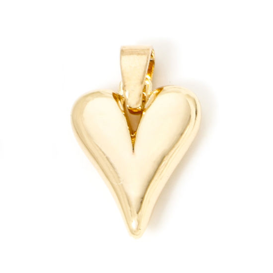 Image de 2 Pcs Pendentif Breloque La Saint Valentin en Laiton Respectueux de la Nature Cœur Plaqué Or Véritable 18K 18mm x 10.5mm