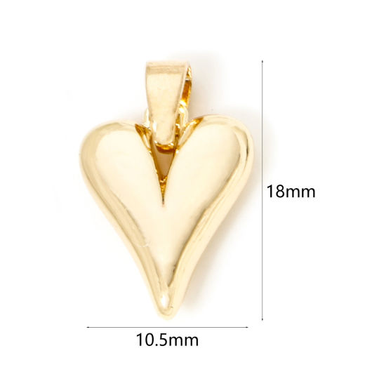 Image de 2 Pcs Pendentif Breloque La Saint Valentin en Laiton Respectueux de la Nature Cœur Plaqué Or Véritable 18K 18mm x 10.5mm