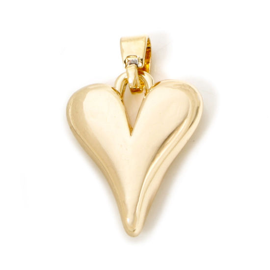 Image de 2 Pcs Pendentif Breloque La Saint Valentin en Laiton Respectueux de la Nature Cœur Plaqué Or Véritable 18K 25mm x 15mm