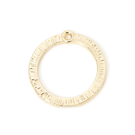 Picture of 2 PCs Eco-friendly Brass Geometric Charms 14K Real Gold Plated Round Texture 16mm x 15mm