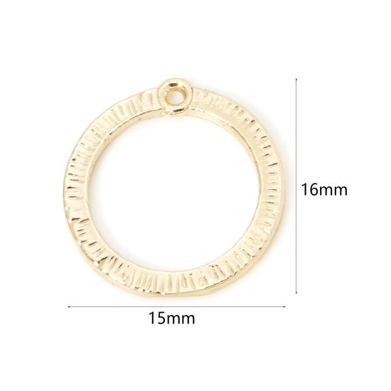 Picture of 2 PCs Eco-friendly Brass Geometric Charms 14K Real Gold Plated Round Texture 16mm x 15mm