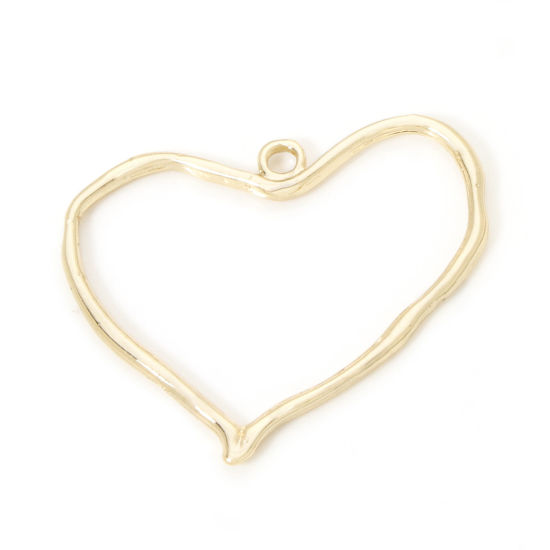 Picture of 2 PCs Eco-friendly Brass Geometric Pendants 14K Real Gold Plated Heart Texture 3.3cm x 2.9cm