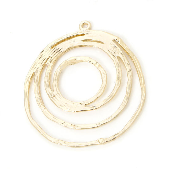 Picture of 2 PCs Eco-friendly Brass Geometric Pendants 14K Real Gold Plated Circle Ring Texture Hollow 3cm x 2.7cm