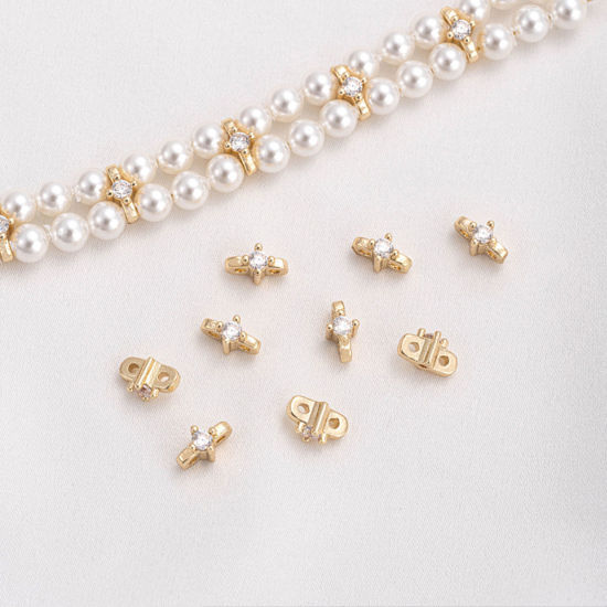 Imagen de 5 Unidades Respetuoso del Medio Ambiente Latón Perlas Espaciadoras para Hacer Pulseras DIY Hallazgos para Hacer Joyas 14K Oro Real Chapado Claro Circón Artificial Aprox 7mm x 3.5mm