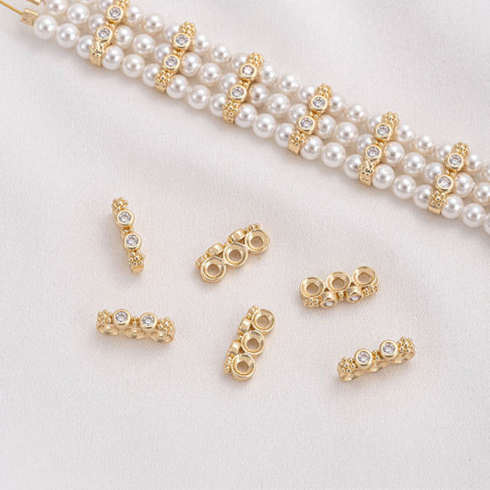 Imagen de 5 Unidades Respetuoso del Medio Ambiente Latón Perlas Espaciadoras para Hacer Pulseras DIY Hallazgos para Hacer Joyas 14K Oro Real Chapado Flor de ciruelo Claro Circón Artificial Aprox 10mm x 2mm