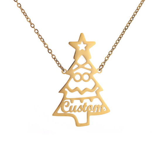 Image de 1 Pièce Collier de Nom Personnalisé Pendentif Breloque de Lettre Personnalisé en 304 Acier Inoxydable Pin de Noël Doré 45cm long