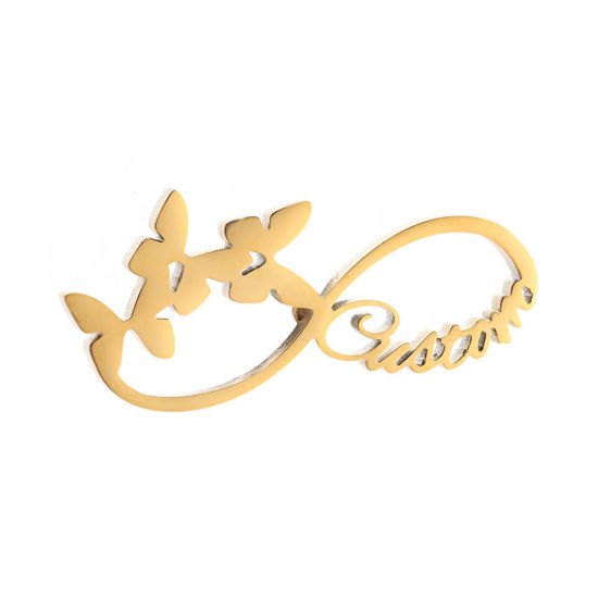 Picture of 1 Piece 304 Stainless Steel Customized Name Pin Brooch Personalized Letter Infinity Symbol Butterfly Gold Plated