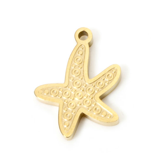 Picture of 2 PCs Vacuum Plating 304 Stainless Steel Ocean Jewelry Charms 18K Gold Plated Star Fish 14mm x 12mm