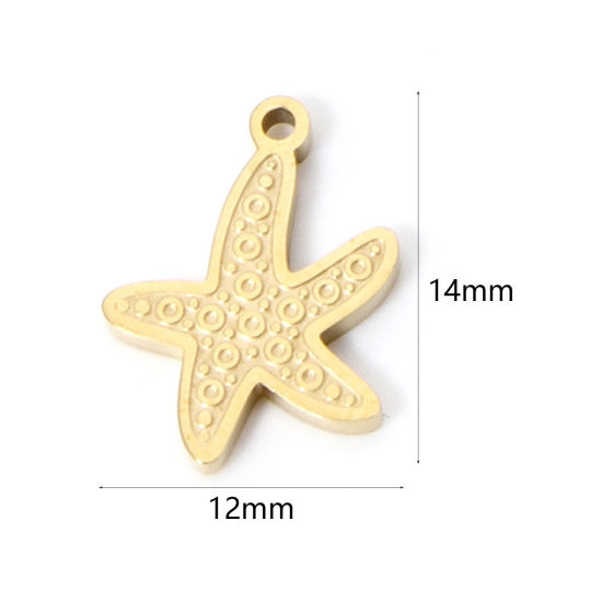 Picture of 2 PCs Vacuum Plating 304 Stainless Steel Ocean Jewelry Charms 18K Gold Plated Star Fish 14mm x 12mm