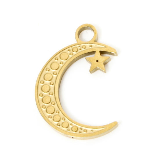 Picture of 2 PCs Vacuum Plating 304 Stainless Steel Galaxy Charms 18K Gold Plated Half Moon Star 19mm x 13mm