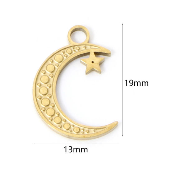 Picture of 2 PCs Vacuum Plating 304 Stainless Steel Galaxy Charms 18K Gold Plated Half Moon Star 19mm x 13mm