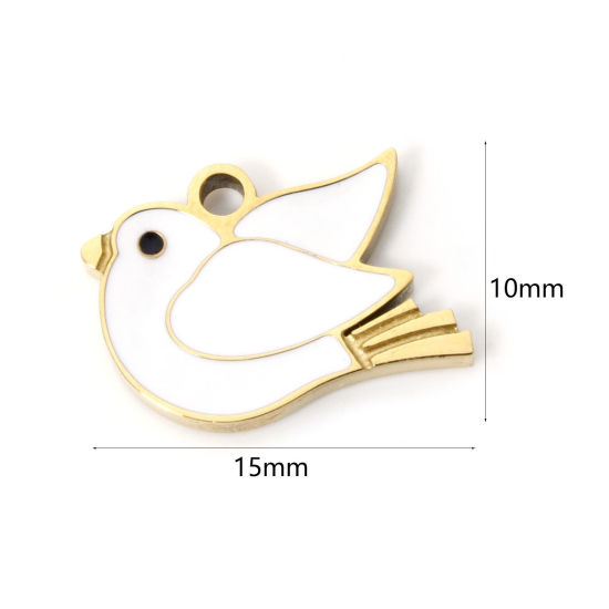 Imagen de 2 Unidades Recubrimiento al Vacío PVD Ecológico 304 Acero Inoxidable Colgantes Chapado en Oro de 18K Blanco Ploma Esmalte 15mm x 10mm